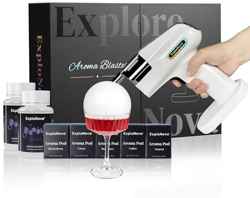 Cocktail Smoke Bubble Gun with 5 Flavour Aroma Pods and Edible Bubbles, whiskey smoker kit, Food Drink Decor Perfect for Bar, Party and Home, Gift for Engagement & Birthday - White