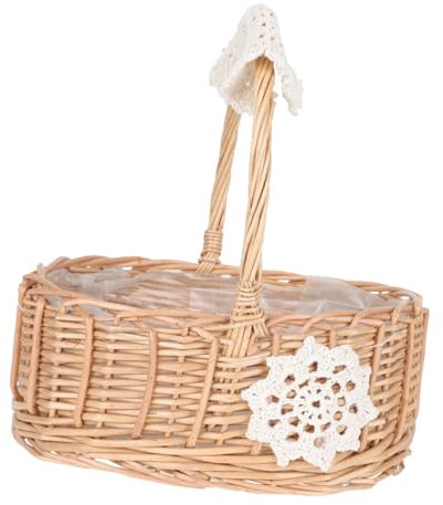 ibasenice Korb Aus Rattan Zum Aufbewahren Von Obst Draußen Kleiner Osterkorb Für Pflückkorb Langlebiger Handkorb Für Blumenarrangements Und Dekoration Im Wohnzimmer