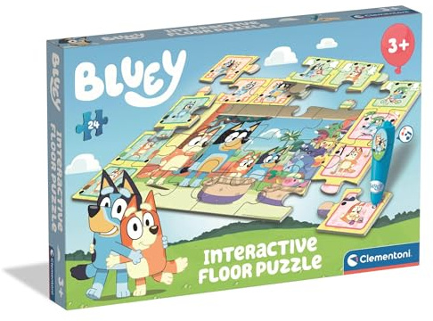 Clementoni Quiz-Bodenpuzzle - Bluey - Interaktives Puzzle mit Stift | Lernspiel für Kinder ab 3 Jahren, 24 Teile, 62 x 42 cm, 16689