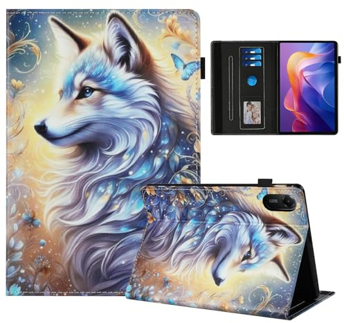 Rostsant Coque pour Xiaomi Redmi Pad 2 11 Pouces Impression Graphique Housse en Tablette Cuir PU Protection pour Xiaomi Redmi Pad 2 11 Pouces Loup Blanc