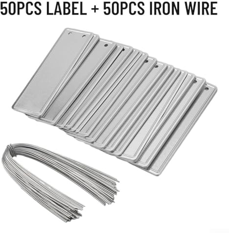 Volakebeing Lot de 50 étiquettes d'identification en métal pour plantes en aluminium avec attaches métalliques double face étanches pour plantes d'extérieur et pépinière