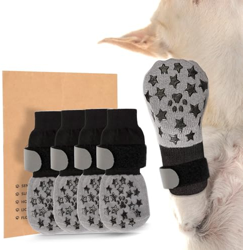 VINATO Hundesocken mit Anti-Rutsch-Sohle, Pfotenschutz für Mittelgroße & Große Hunde, Senioren, Atmungsaktive Socken mit Reflektorstreifen für Outdoor-Aktivitäten, heißem Asphalt, Größe M