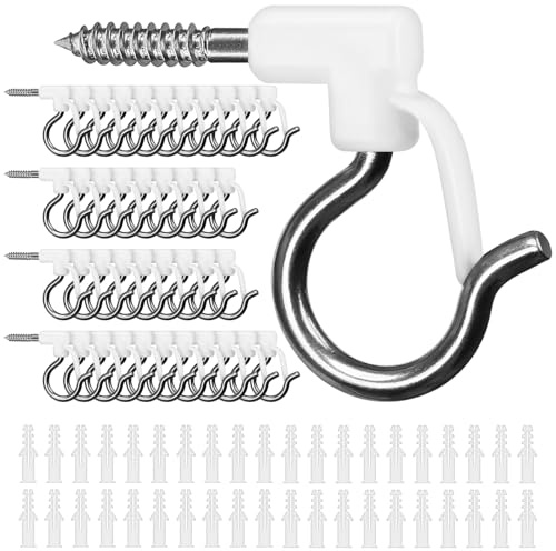 SELEWARE Stainless Steel 40 Pcs Q-Hanger, Home Christmas Lights Hanger Hooks with Screw for Garage New Year Party Outdoor Easy Release Wire and Fairy Led Lights, Heavy Duty 40LB Capacity, White