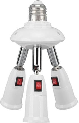 Grcfumo Adaptador de lámpara E27 E26, convertidor adaptador divisor de enchufe de luz, extensor de enchufe de luz 3 en 1 ajustable con interruptor de botón para el hogar