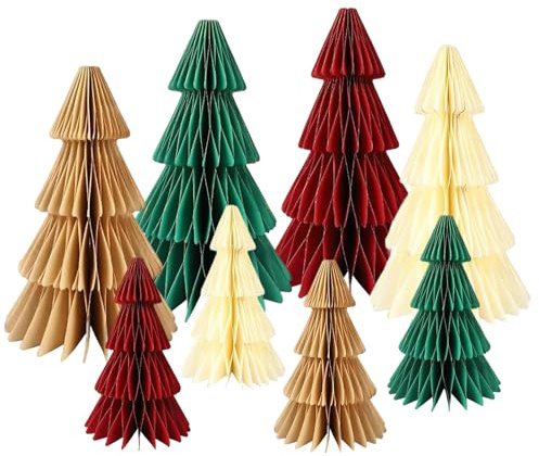 Árbol de Navidad de cartón - Decoración de mesa en 4 colores | Papel 3D árboles de Navidad | para invierno, hogar, oficina, habitación, vacaciones, chimenea, apartamento, casa de campo y repisa de