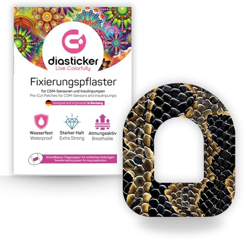 Diasticker | plåster för Omnipod (5 stycken, Desert Snake) | vattentät – hudvänlig – andas – starkt grepp | självhäftande fixeringsplåster, pod-fixering