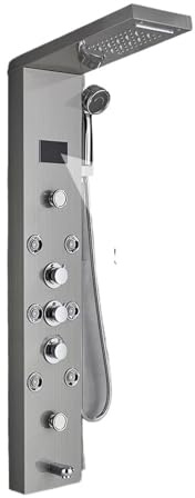 Colonna Pannello Doccia Nero Oro Pioggia Cascata Rubinetto LED Spa Doccia Set con Bidet Spruzzatore Bagno Moderno Aggiornamento Finitura Spazzolata 8009