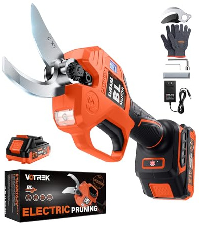VOTREK® Secateur Electrique Sans Fil 40mm avec Batterie 2,0 Ah Incluse | Sécateur pour Jardin et Arbres Fruitiers avec Lame SK5, Moteur Brushless 600W, écran LED, Double Sécurité, prêt à l’emploi