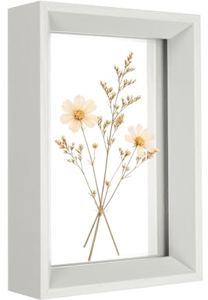 sourcing map Floating Picture Frames, 4.8x6.8/12x17cm Wooden Pressed Flower Frame Double Acrylic Pressed Flower Picture Frames Wall Tabletop Display for Photos Postcards, White