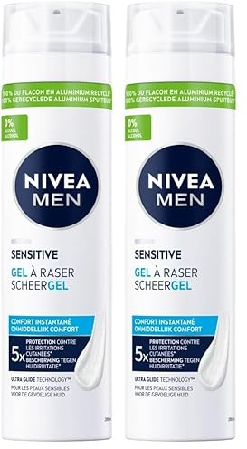 NIVEA MEN - Gel Rasage Homme - Protection Contre 5 Signes d'Irritation Dus au Rasage - Formule Sans Alcool à la Camomille & Hamamélis - Peaux Sensibles - Testé Sous Contrôle Dermatologique - 200 ml