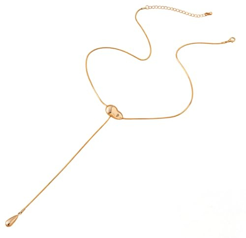 Funabridge Collar con colgante de frijol dorado para mujer, collar colgante minimalista con cadena de serpiente cuadrada de metal irregular, dije de lágrima, ligero