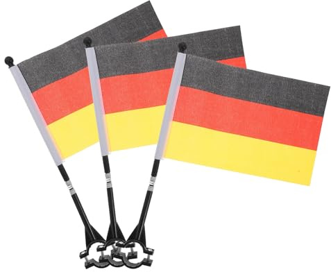 PERSELOSO Deutschlandfahne Fahrrad 3 Stück mit Stoffflaggen und Stangen Leichte Montage Für Fahrradliebhaber und Outdoor Touren