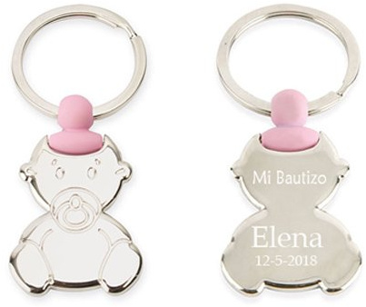 Curia Grabador - Pack 10 Llaveros Bautizo Niña Personalizados con Nombre y Fecha - Recuerdo de Metal Grabado, Rosa. Detalles originales para Bautizo