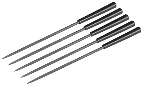 sourcing map 5Pcs Second Cut Steel Round Needle File with Plastic Handle, 3mm x 140mm