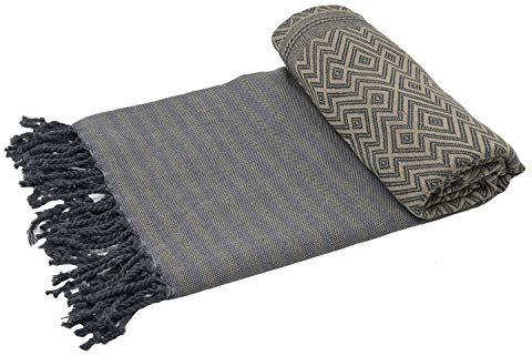 Stefano Ferrante KELIM LUX Hamamtuch Saunatuch Pestemal Fouta Strandtuch Badetuch Handtuch Baumwolle Backpacker 100x180 cm (Braun)