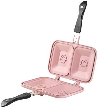 Twin Sandwich Nonstick Double Pan Panini Breakfast Non-Stick Grilled Frittata Pan Double Sided Flip Fry Pan/Grill，Pink