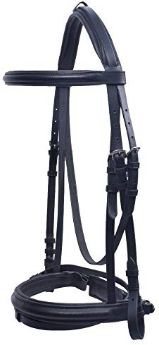 Astile Equine Leather Comfort Horse Bridle Padded With Free Rubber Reins Dressage (FULL, BLACK)