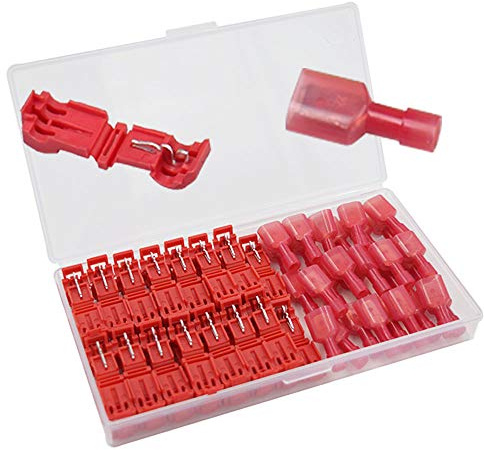 Senven 60Pcs (30 paires) Terminal de ligne t-Tap avancé, connecteur câble connecteur rapide auto-exfoliant et kit connecteur terminal mâle entièrement isolé - Rouge 60pcs