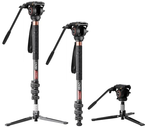 Cayer Monopod Camera Stand, Carbon Fiber Telescopic Monopods Kit with Video Fluid Head and Folding Support Base, 1 Extra Sliding Plate, for DSLR Video Cameras & Camcorders, CF34, 72 Inch
