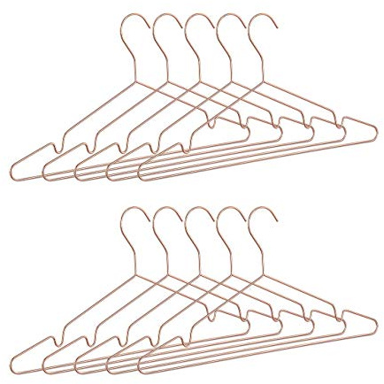 Relaxdays Kleiderbügel roségold im 10er Set, dünn, Elegante Drahtbügel für Tops, glänzende Bügel, platzsparend, Kupfer | elegante Drahtbügel für Tops, glänzende Bügel, platzsparend