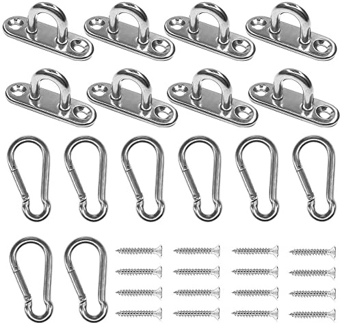 Hushtong Rostfritt stål 4,6 cm dyna ögonplatta U-krokar + karbinhake i rostfritt stål, marin hårdvara häftkrok ögla med skruvar, 8-pack