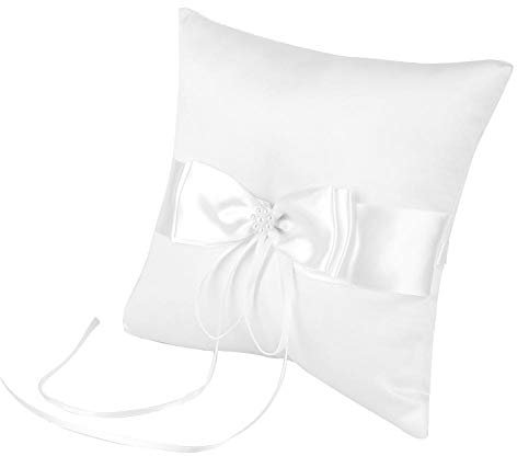 MAGT Ring-Träger-Kissen, ringkissen 15cm White Satin-Ring-Stütze-Kissen-Halter Hochzeit Ringkissen mit Simulation Perle for Hochzeit 15 15cm