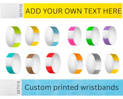 Personalised Wristbands for Events 100 Pack Tyvek Customised Tyvek Paper Festival Wristbands with Printed Designs, Party, VIP Bracelet for Security and Birthday