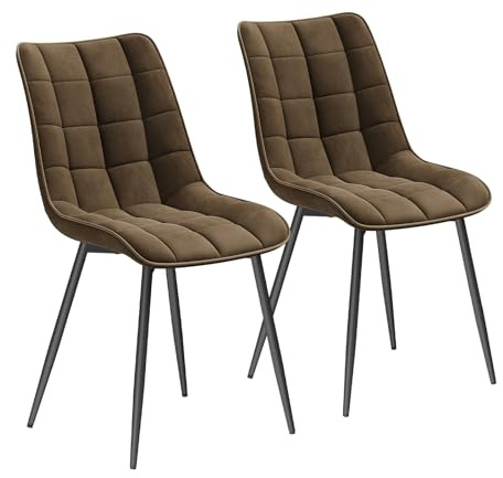 WOLTU Esszimmerstühle 2er Set, Küchenstühle gepolstert mit Rückenlehne | Sitzfläche aus Samt, mit Metallbeinen, bis 150 kg belastbar, für Wohnzimmer Küche Esszimmer, Braun