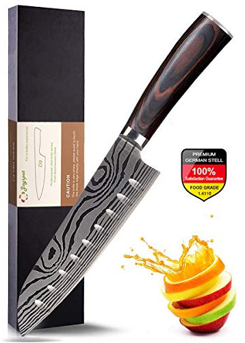Joyspot Japanisches Santoku Messer, 7 inch Kochmesser Profi Messer Deutsche Karbon-Edelstahlmesser Extra Scharfe Messerklinge mit Ergonomischer Griff, Beste f¨¹r Home Kitchen ¡