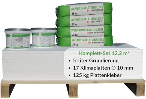 Klimaplatte 10mm Calciumsilikat Dämmplatte für innen | Kalziumsilikatplatten gegen Schimmel & Feuchtigkeit | nachhaltige Dämmung & Isolierung für Keller, Feuchtraum, Altbau, Wohnraum | Set für 12,2 m²