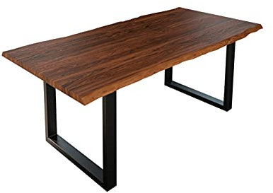 SAM Esszimmertisch 220x100 cm Lauren, Baumkantentisch aus Akazienholz, massiv + nougatfarben, U-Metallgestell Schwarz, Esstisch mit echter Baumkante
