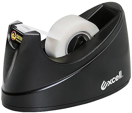 Excell EX-116BK OFFICEPLUS Desk Tape Dispenser with Non-Skid Base, 3/4 Wide, 1 Core, Durable Plastic Tape Holder, Weighted Tape Dispenser for Desk, Easy Use w/One Hand 1 inch Tape Dispenser - 1 Pack