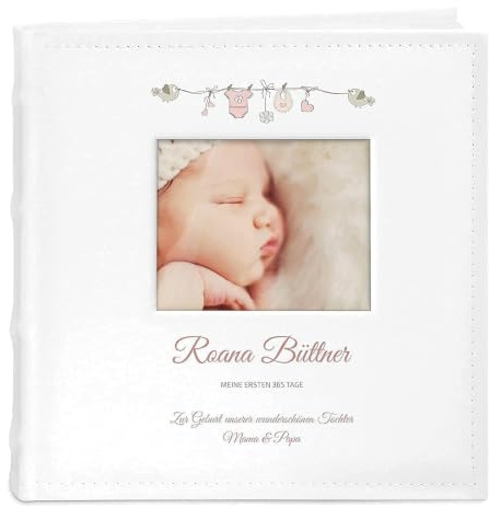 Maverton Einsteckalbum + mit Aufdruck - für 200 Fotos 10x15-100 weiße Seiten - Größe 21x22cm - Weihnachtsgeschenke - Weiß - Geschenk für Kind zur Geburt Taufe zum Geburtstag - Vögel