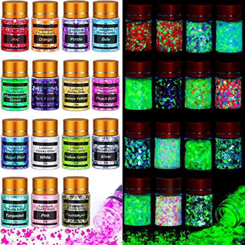 Brillo grueso brillante para uñas, Cridoz 15 colores de alta luminosidad brillo cosmético sombra de ojos suelta brillo brillo para Halloween Festival cuerpo ojo cara pelo y resina (150 gramos)
