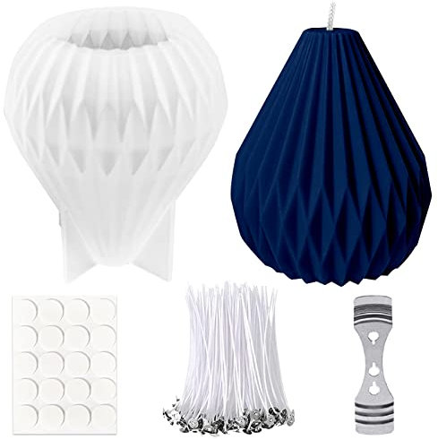 Kerzengießform Silikon,3D Kerzen-Gießform,Kerzenform zum Gießen,Birnenförmig,Kerzen Selber Machen Set,mit Kerze Dochte Halter,50 Kerzendochte und 20 Dots Aufkleber,Kerzendochte Baumwolle,Candle Wick
