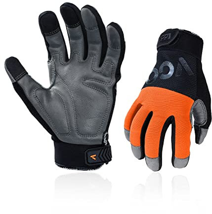 Vgo... Guanti da Lavoro Uomo Palmo in Pelle Bovina Antivibrazioni con Touchscreen, Guanti Antinfortunistici Meccanico per Mecanico Edilizi Maggazino Montaggio(CA7723WR)