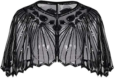 YEBIRAL 1920s Retro Schal Damen Pailletten Umschlagtücher Stola für Abendkleid 20er Jahre Stil Hochzeit Party Braut Gatsby Kostüm Accessoires