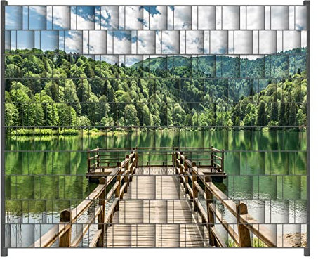 Wallario Zaun Sichtschutz Windschutz für EIN- und Doppelstabmattenzäune in der Größe Breite 2,50m x Höhe 2,00m, Motiv: Steg am See in den Bergen