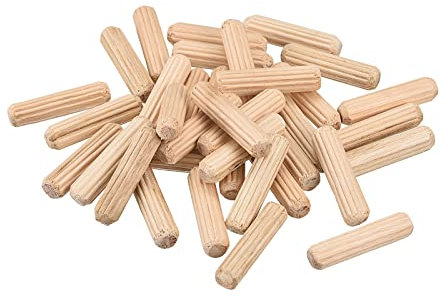 sourcing map Wooden Dowel Pins 36pcs 6x25mm(1/4x1) Fluted Beveled Ends Wood Dowel Pegs Kiln Dried Hardwood for Woodworking Furniture Shelf