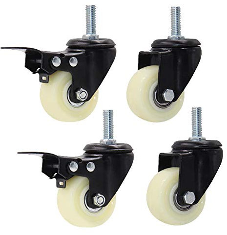 OITTo 1,5 Zoll (40 mm) weiße Möbel-Lenkrollen, M8 * 25 mm Bolzen, Trolley-Lenkrollen mit Bremse, für Bürostuhl/Babybett/Nachttisch, 4 Stück, Belastung 100 kg