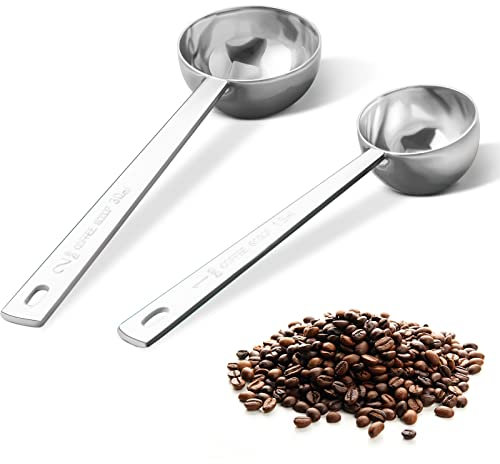 Premium Coffee Scoop Set, Set of 2, Metal Stainless Steel Long Handle Coffee Scoop, Measuring Coffee Spoons Contains 1 Tablespoon (15 ml) and 2 Tablespoons (30 ml) Spoon-Silver