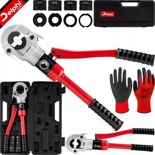 DELPHI Pinza a Crimpare per Tubi Da 6-32 mm Crimpatrice Idraulica Per Tubi Pinza Crimpatrice con Testa Rotante a 360° a 8 Tonnellate Di Pressione Professionali Pressatrice Multistrato Manuale
