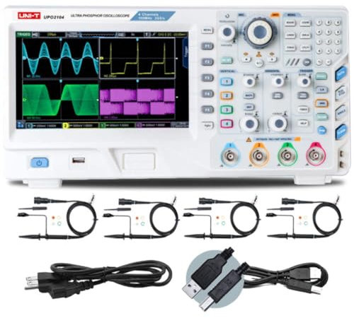 UNI-T Osciloscopio digital de fósforo UPO2104 con 4 canales (analógico), 2 GSa/s, 100 MHz, 56 Mpts