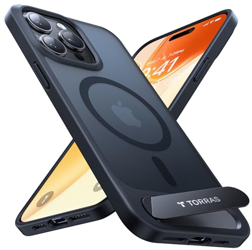 TORRAS Ostand L1 für iPhone 15 Pro Max Hülle für MagSafe Schwarz | 18N Magnetkraft, kompatibel für MagSafe-Zubehör. Militärzertifiziert: 12ft Falltest. Titanständer 0,3mm, 360° Airbag-Schutz.