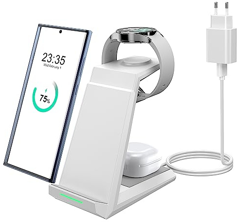 NANAMI Induktive Ladestation für Samsung Wireless Charger 3 in 1 Ladestation für Galaxy Watch 7/6/5/5 Pro/4 Kabelloses Ladegerät für Samsung S26 S25 S24 Ultra S22 Z Flip Fold 5 4 Note 20 Galaxy Buds