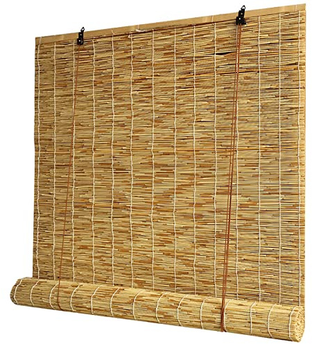 Outdoor Reed Roller Blinds, Retro Bamboo Roller Blinds, Anti-UV and Waterproof, Suitable for Indoor/Outdoor Porch Privacy, Lifting, Sun Protection-primarycolorwhiteline-72x72in（WxH