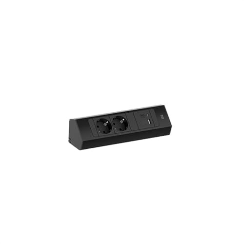 Bachmann Steckdosenleiste Casia 2, 2-Fach mit USB A und USB C, 2m Kabel, Mehrfachsteckdose für Wand- und Eckmontage in Küche und Büro, Schwarz, 932.102 (mit Anti-Fingerprint Beschichtung)