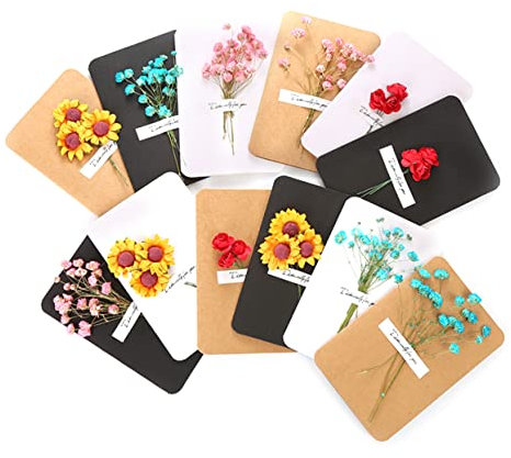 EXCEART 12 Stücke Floral Grußkarten Set für Geburtstag Valentinstag Getrocknete Blumen Karten Papier