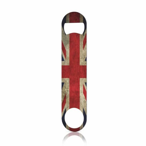 TASDANA United Kingdom Flag Stainless Bottle Opener Uk British National Flags with Red White Blue Flat Beer Bottle Opener Keychain for Home Kitchen Bar Restaurant Party Birthday Gift
