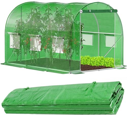 Bâche Film Springos pour Serre Tunnel 2x3x2m 6m² UV4 Revêtement Tunnel avec Maille Film Jardin avec Fermeture Éclair & Fenêtres Moustiquaires Film Serre